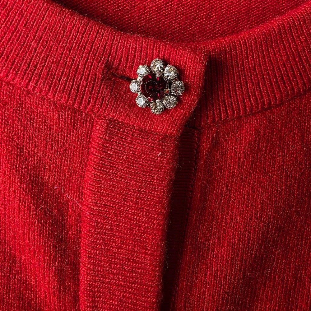 Kate Spade Love Colorfully S Red Wool Cashmere Cardigan Jeweled Buttons Cropped